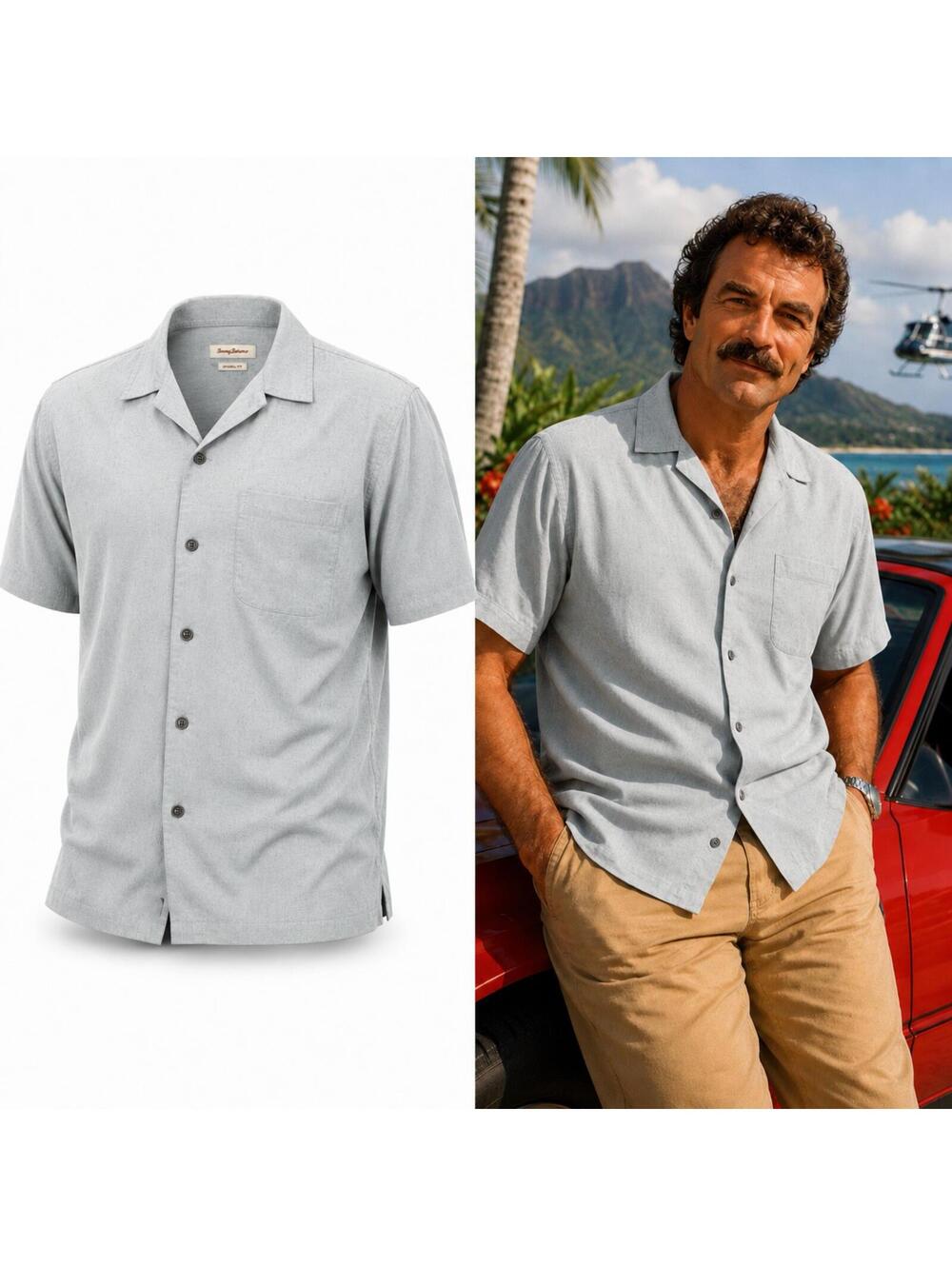 Tommy Bahama Shirt Men Gray 100% Silk Original Fit Camp Button Up Sz XXL
